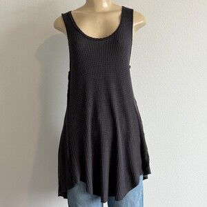 Mystree Waffle Knit Sleeveless Tunic Boho Chic Whimsigoth Raw Edge Lagenlook S